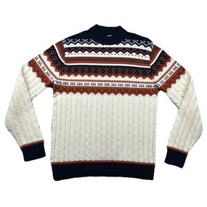 Vintage Thane Sweater Mens L Orlon Acrylic Fair Isle Cable Preppy Fisherman 80s